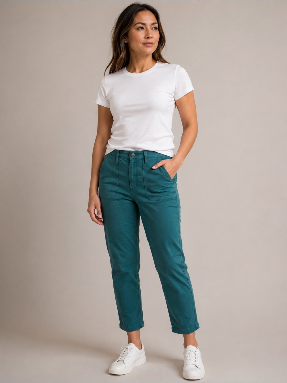 Studio Teal Cropped Straight-Leg Pants